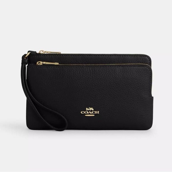 NWT - COACH Double Zip Wallet - Refined Pebble Leather - Gold/Black - Picture 10 of 15